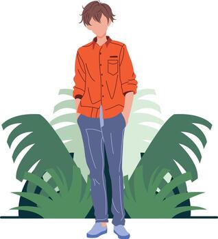 A boy standing in front of a jungle vector