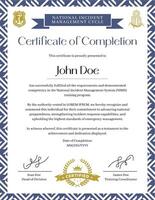 Certificate for National Incident Management System template