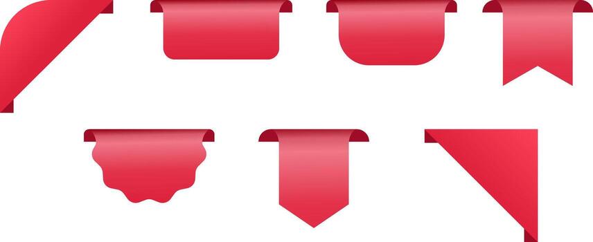 Collection of red ribbons and banners with various shapes and folds, vector