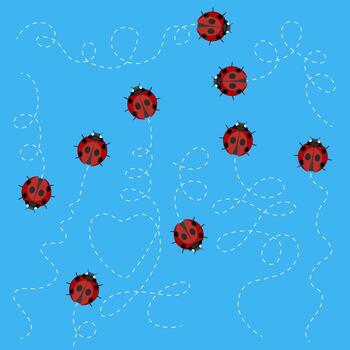 Ladybug Pattern on Blue Background. Ladybird Texture vector