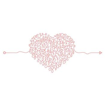 Heart Chaotic Doodle. Thread Clew Knot. Insane Messy Line. Complicated Clew Way. Tangled Scribble Path. Difficult Process vector