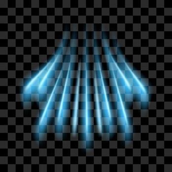Fresh air flow from the conditioner. Sparkling light effect with blue rays. Imitation cold wind or frost on checkered background. vector