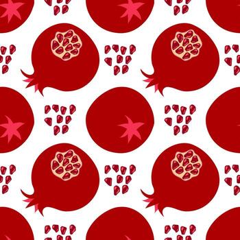 Fresco granada sin costura modelo aislado en blanco antecedentes. rojo Fruta y semillas textura. vector