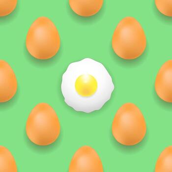 Set of Eggs Seamless Pattern Isolated on Green Background vector