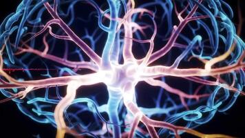animering av en bränning nervcell och hjärnvåg aktivitet för neuroscience och teknologi begrepp video