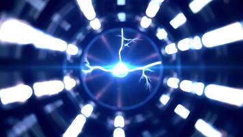 Seamless loop of a futuristic technology background showing a neuron or AI core firing in a data tunnel. video