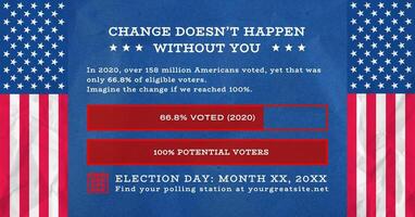 US Election PSA for Facebook Ad Post with Horizontal Chart Bar and US Flags Frame template