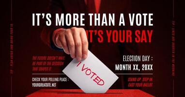 US Election PSA for Facebook Ad Post with a Hand Holding I Voted Text Ballot template