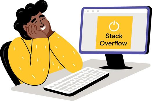 Programmer at a computer with Stack Overflow vector