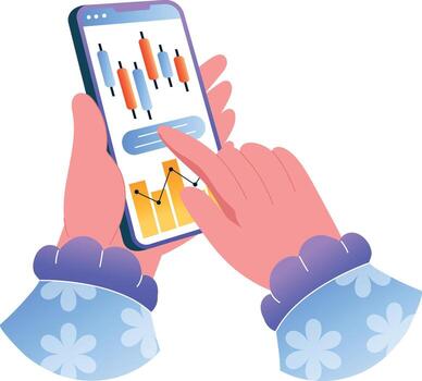 Hands using smartphone for data analysis vector
