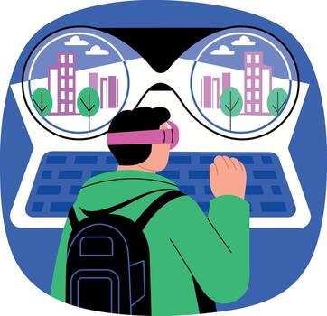 un plano estilo ilustración representando vr viaje vector