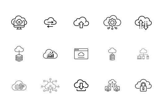 Cloud Computing Icons Illustrating Data Storage Transfer and Security technology vector