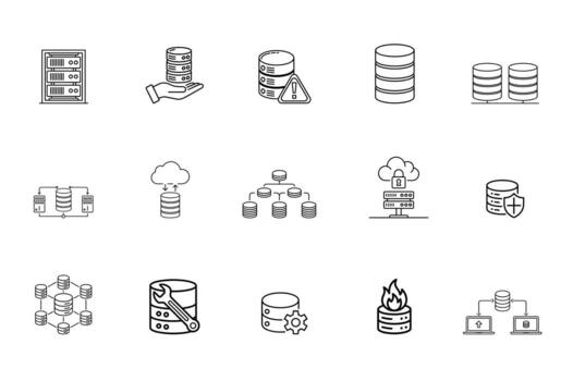 Database and Server Icons Illustrating Data Storage Security and Cloud Computing collection vector