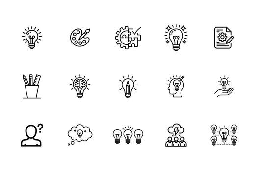 colección de línea Arte íconos representando innovación creatividad y problema resolviendo conceptos vector
