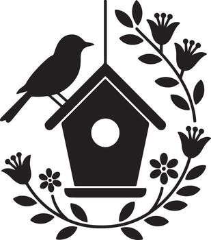 Birdhouse on a tree with birds in a nest in a garden vector