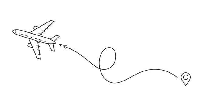 Airplane Route Destination Travel Concept with Dotted Line Path and Location Pin on Transparent Background vector