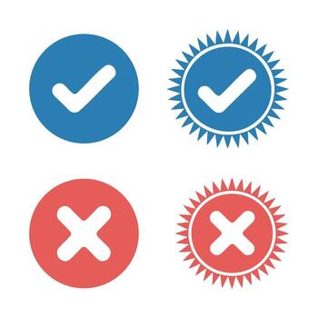 Approval and Rejection Icon Set in Blue and Red on Transparent Background for User Interface Design vector