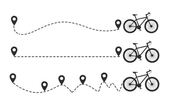 bicicleta ruta navegación ilustración con punteado líneas y ubicación patas para cartografía aplicaciones vector