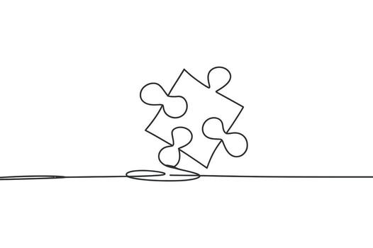 Continuous Line Drawing of Puzzle Piece Connection Solution Teamwork One Line Illustration vector