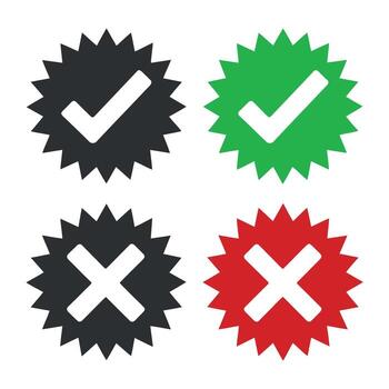 Confirmation and Cancellation Icon Set in Green, Red, and Black on Transparent Background for Web Design vector