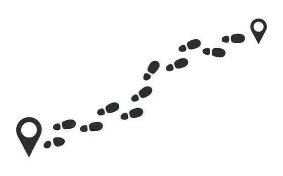 Footprints Path with Location Markers on White Background, Indicating a Journey or Route with Navigation Points vector