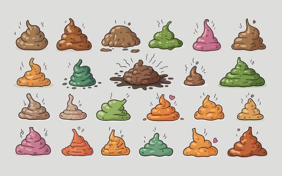 Collection of Colorful Cartoon Poop Emoticons with Different Textures and Shapes for Design Elements vector