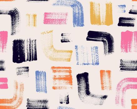 sin costura modelo con vistoso mano dibujado cepillo trazos, texturas, cuadrado formas áspero líneas, grunge marcas, negrita trazos, líneas, pintado elementos. trama de semitonos efecto. fondo, fondo de pantalla, impresión vector