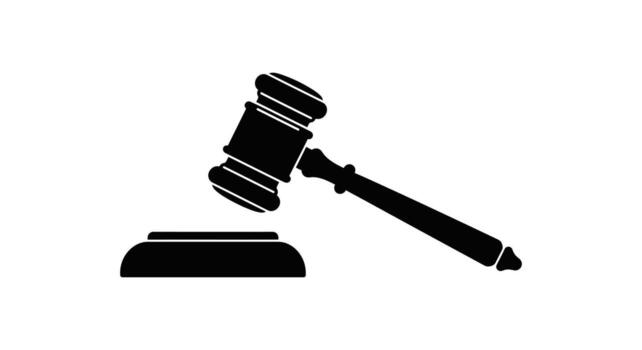 A black and white image of a gavel on a table vector