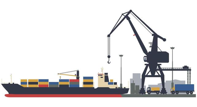 A large crane is lifting a container ship vector