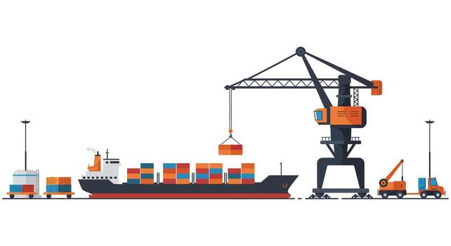 Cranes and containers on a white background vector