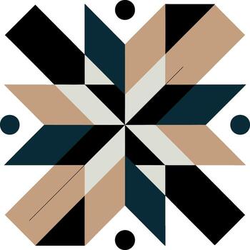 Geometric starburst pattern with black tan and teal shapes abstract vector