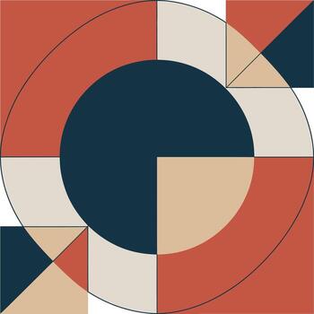 Geometric abstract composition with dark blue red and beige shapes pattern background vector