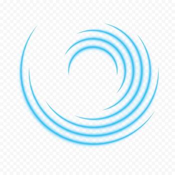 Transparent cyan neon glowing spiral rings circular blue energy light abstract swirl lines futuristic motion effect vortex blur wave radiant bright curves dynamic rotation on isolated background vector