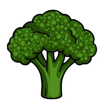 A vibrant illustration of a single broccoli head, featuring a stylized, hand drawn aesthetic with dark outlines and a unique speckled texture within each floret, creating a playful yet reali... vector