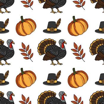 Thanksgiving pattern with turkeys and pumpkins vector