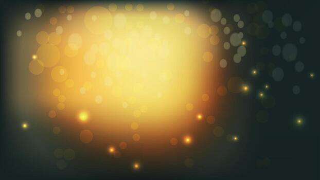 Golden glowing bokeh lights with soft blur on dark background. Abstract festive backdrop with luminous circles for poster, wallpaper, banner, or card. vector
