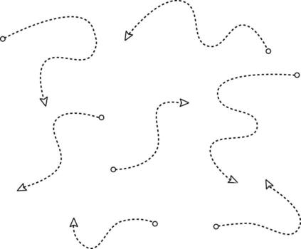 Curved Arrow Doodle Set dashed dash Hand-drawn doodle arrows with dotted and curved design vector