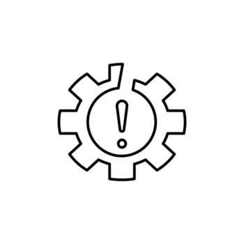 Gear with exclamation mark, symbolizing urgency, mechanics, problemsolving. Suitable for business presentations, technical manuals, and educational materials. vector