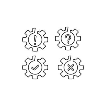 Four gears with symbols suitable for project management concepts and decisionmaking processes. Technology, innovation, progress, success, and problemsolving themes. vector