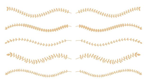 Hand drawn nature floral gold line dividers. Wavy elements for text layout and decoration. illustration. vector