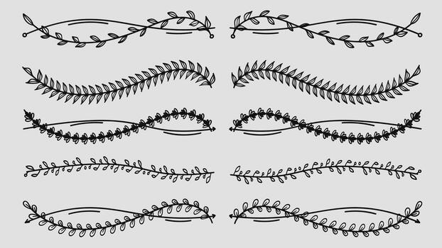 Leaves vines line divider for text layout separator decoration element collection. illustration vector