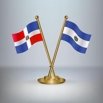 Dominican Republic and El Salvador table flag relation, with gradient background. vector