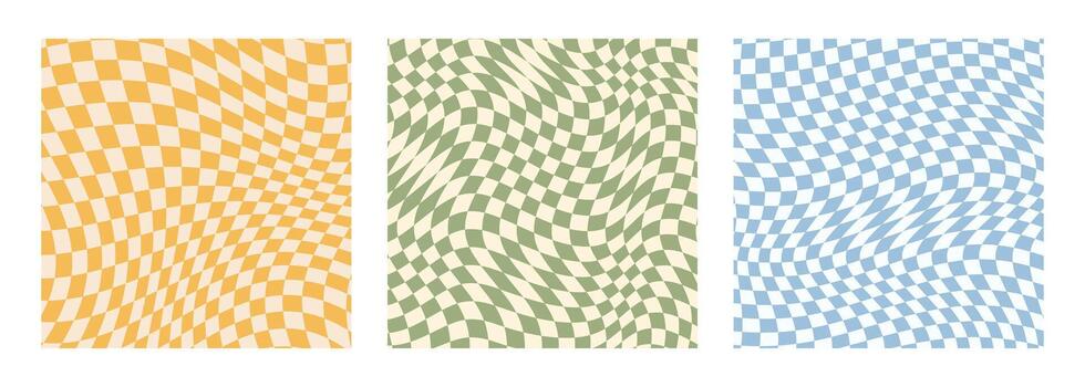 Set of retro curved checkerd pattern background vector