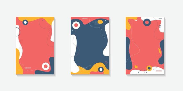 Minimal abstract geometric background with blue, red and yellow trend circular and wave elements illustration vector