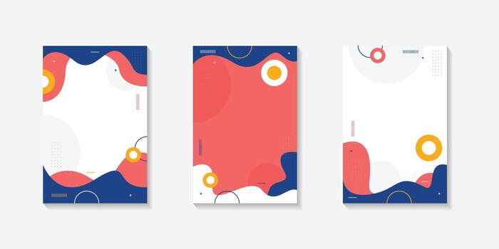 Minimal abstract geometric background with blue, red and yellow circular and wave elements with red background vector