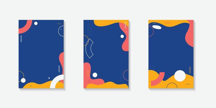 Minimal abstract geometric background with blue, red and yellow circular and wave elements with blue background vector