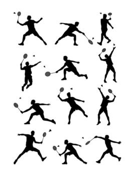 set of badminton player silhouettes in various action poses vector