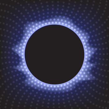 resumen brillante circulo con azul ligero puntos, cósmico eclipse efecto, futurista digital antecedentes diseño. vector