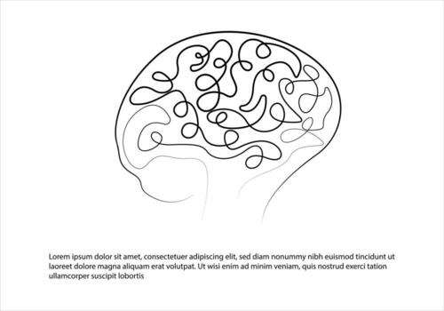 Continuous single line art drawing of human brain vector