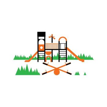 Modern playground design with slides climbing frame and seesaw illustration vector